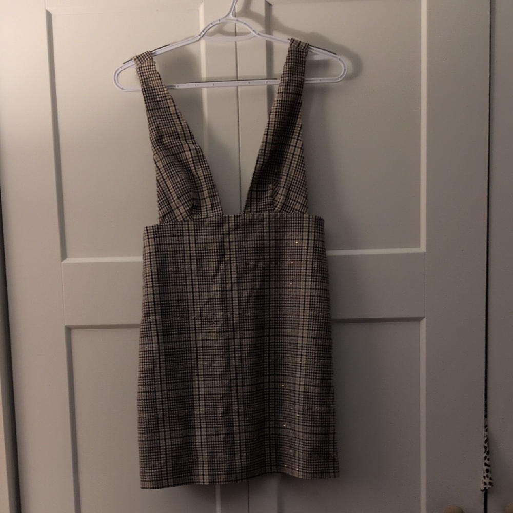 Zara Brown Plaid Mini Dress With A Sparkle